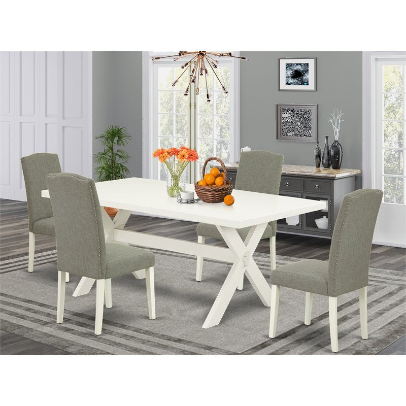 5-Piece Dinette Set, 4 Chairs and Table, Linen White