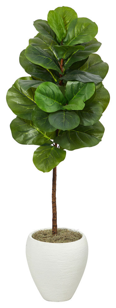 White-background full product shot representing the 52"" fiddle leaf tree with white planter.