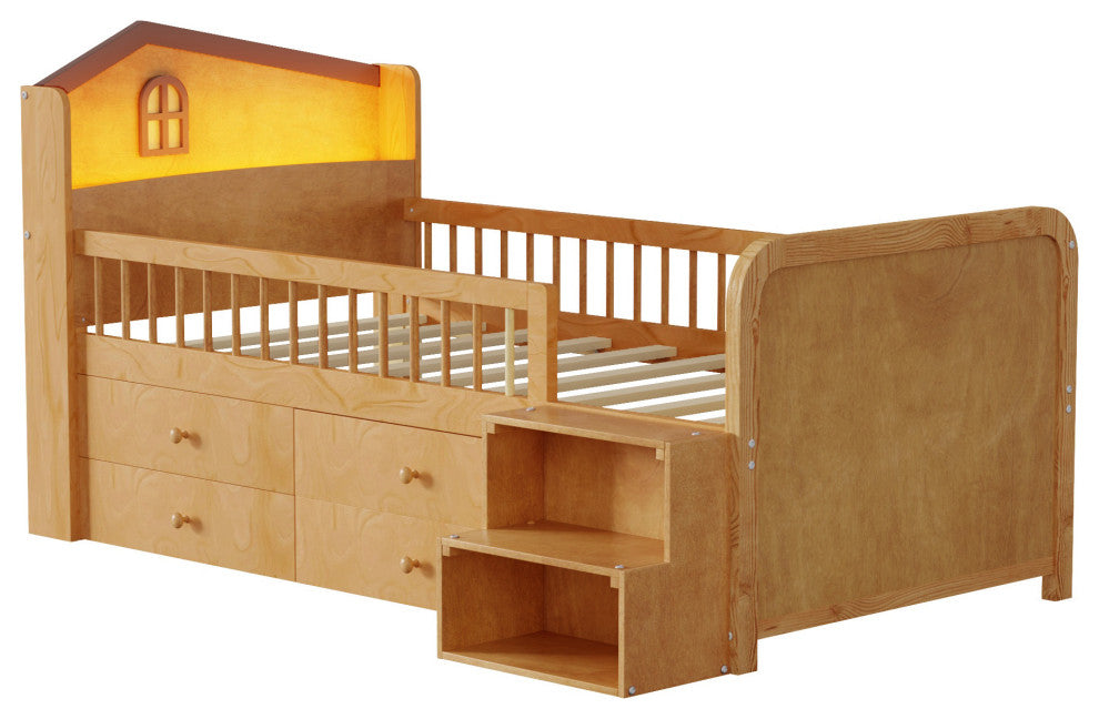 Gewnee Low Loft Bed with LED Lights