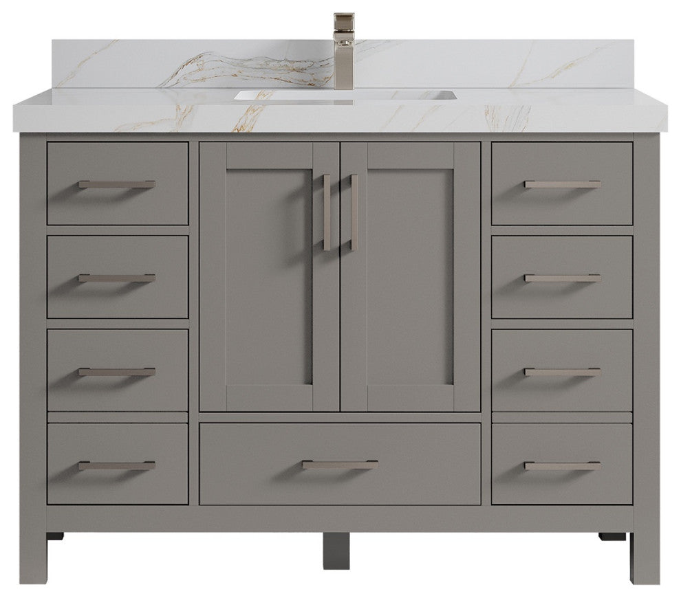 Malibu 48 Single Sink Bath Vanity in Elephant Skin Gray 2" Calacatta Sienna