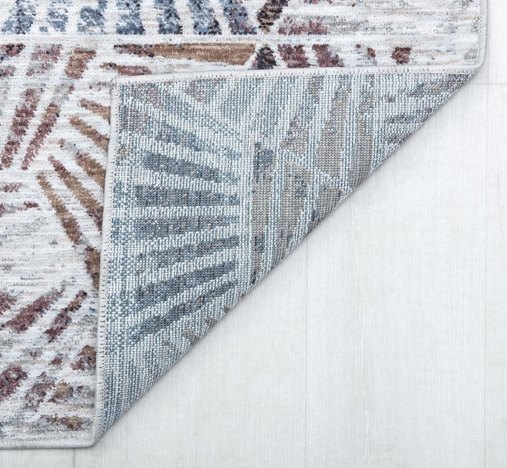 Jade Stonington White Abstract Contemporary White Recycled Area Rug, 2'6" X 4'