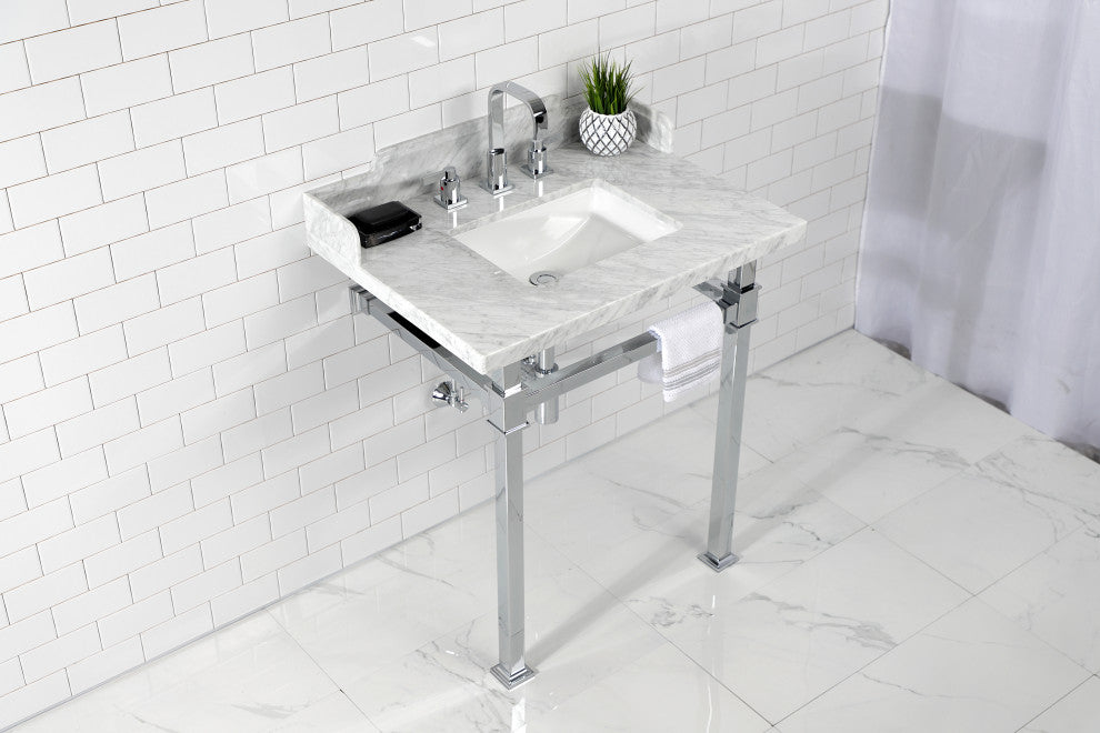 Kingston Brass LMS30MSQ1 30" Carrara Marble Console Sink, Legs