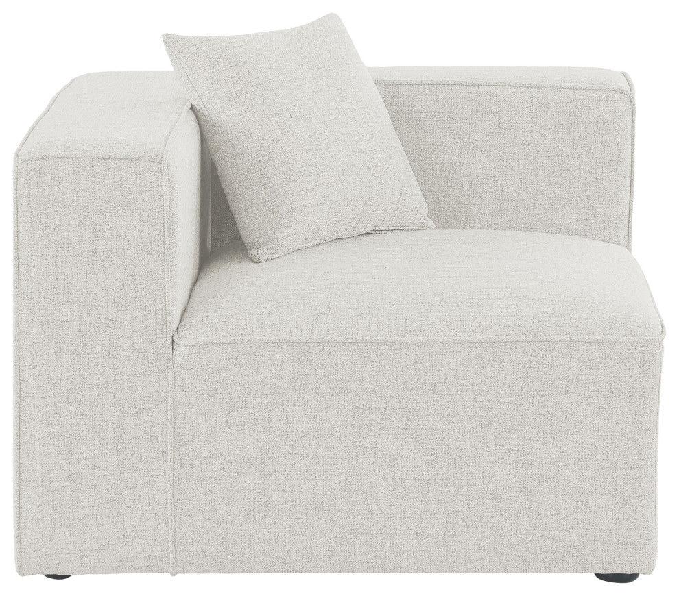 Cube Upholstered Modular Component, Cream, Linen Texured Fabric, Corner Chair