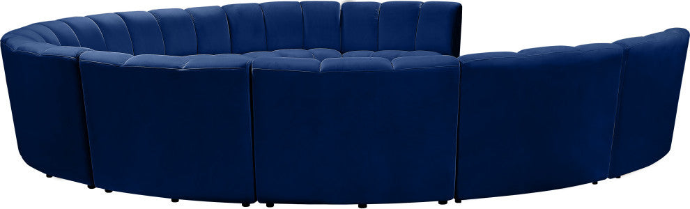 Infinity Channel Tufted Velvet Modular Chair, Navy, 10 Piece