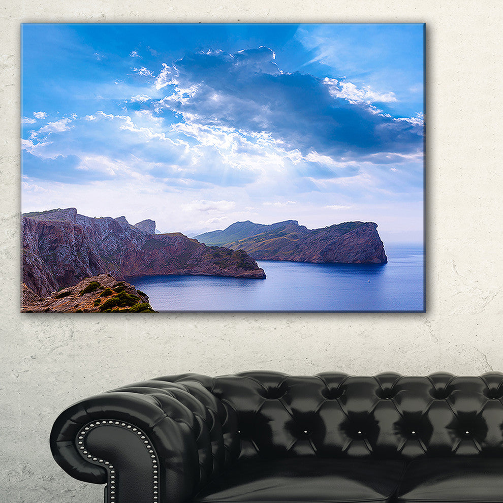 "Majorca Formentor Cape Rocks" Extra Large Seascape Art Canvas, 32"x16"