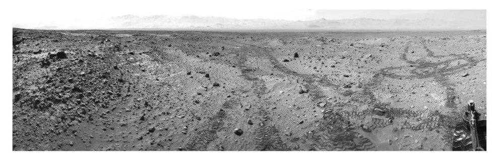 "Mars Gale Crater with Tire Tracks - Panoramic Mosaic, 2014" Paper Art, 46"x15"