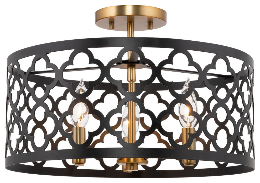 Kira Home Sutton 16" Ceiling Light, Metal Drum Shade, Warm Brass, Black