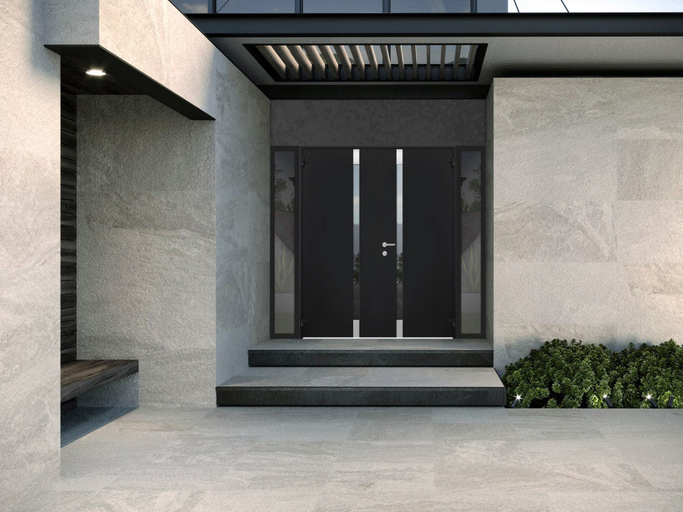 Exterior Prehungdouble Doors Cynex 6777 Black 2 Side Exterior Windows