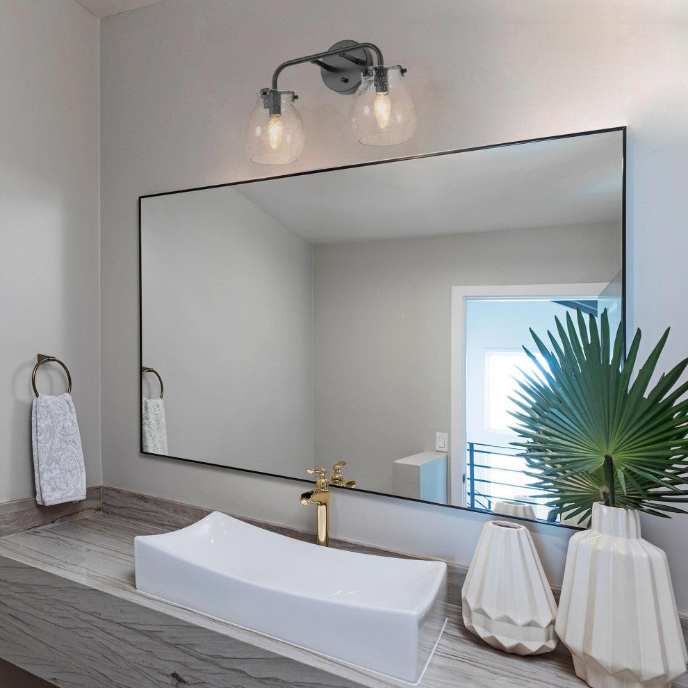 LALUZ 2 Light Matte Black Modern Bathroom Vanity Light with Globe Seeded Glass