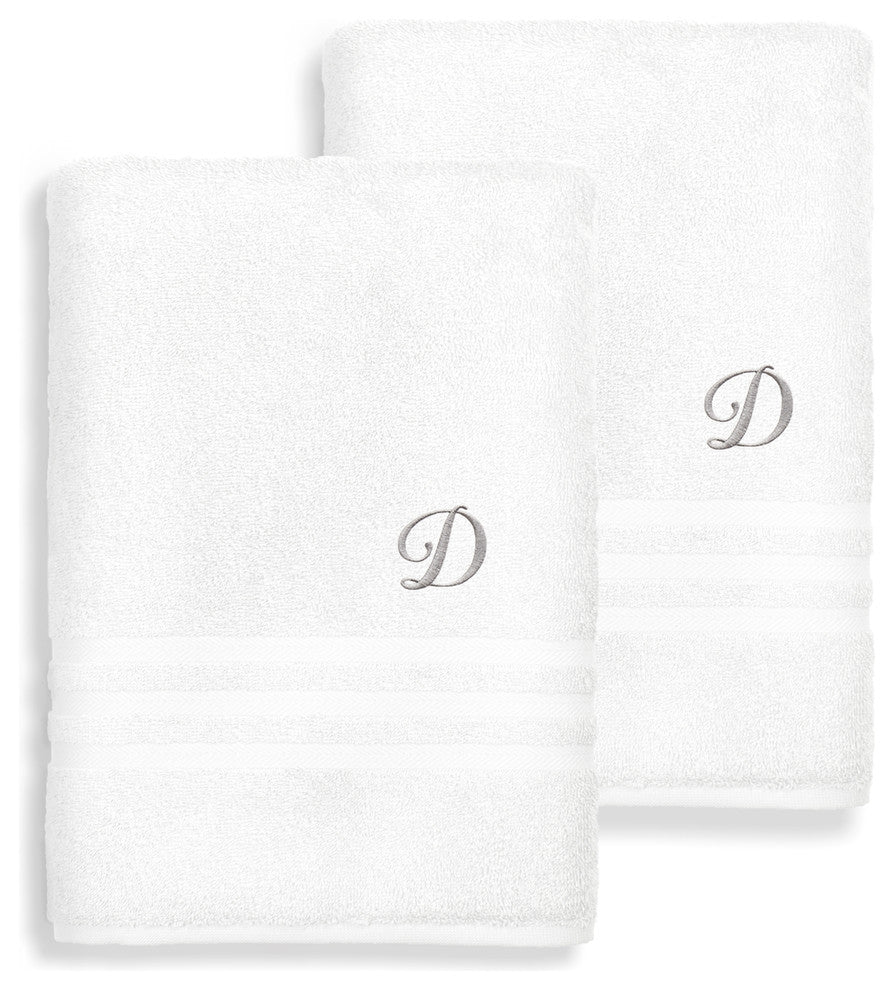Denzi Bath Sheets With Monogrammed Letter, Set of 2, D