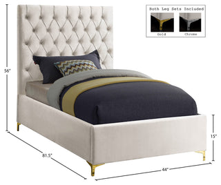 Cruz Velvet Upholstered Bed, Cream, Twin