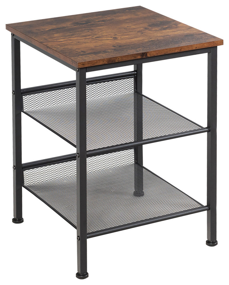 3-Tier Industrial End Side Table Nightstand W/2 Adjustable Shelves Rustic Brown