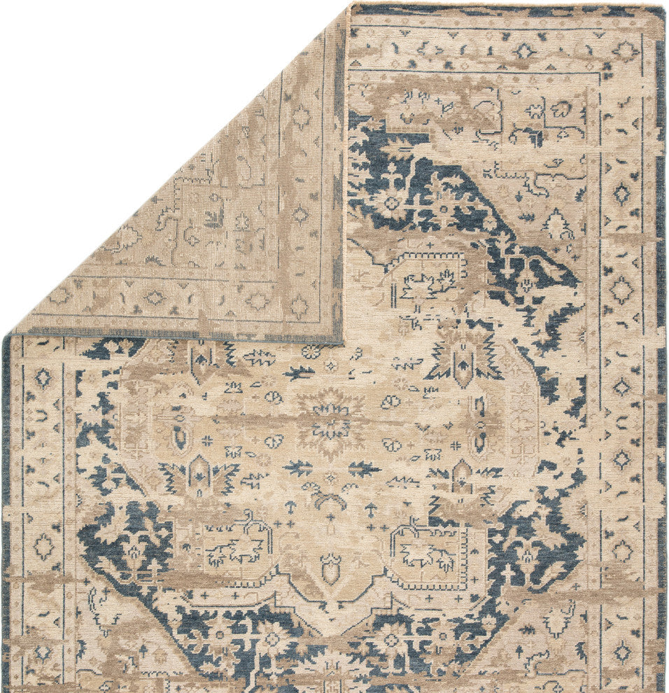 Jaipur Living Cadenza Knotted Medallion Beige/Dark Blue Area Rug, 10'x14'