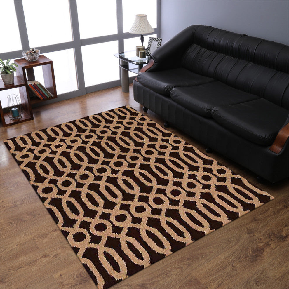 HAND TUFTED WOOL ECO-FRIENDLY AREA RUGS- Rectangle, Brown Beige, Contemporary