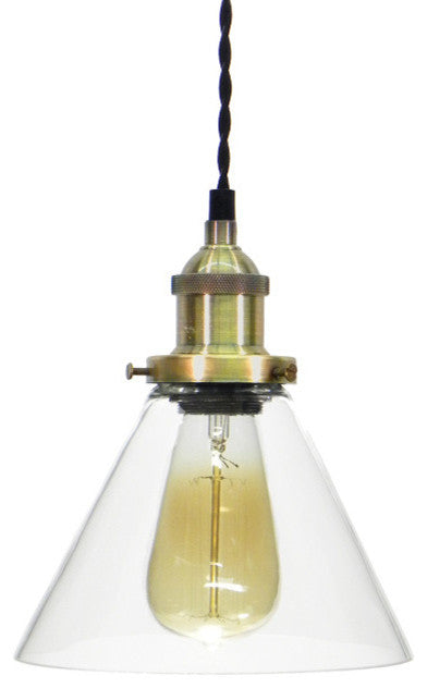 Black Antique Brass Cone Glass Shade Pendant Light