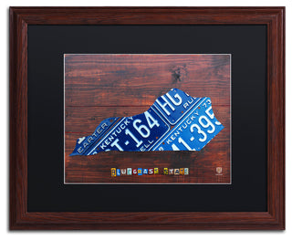 "Kentucky License Plate Map" Matted Framed Canvas Art by Design Turnpike