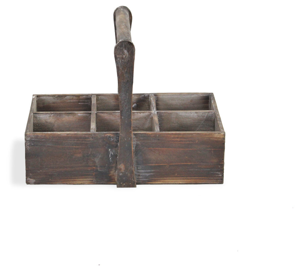 6-Slot Wood Caddy With Raised Handle