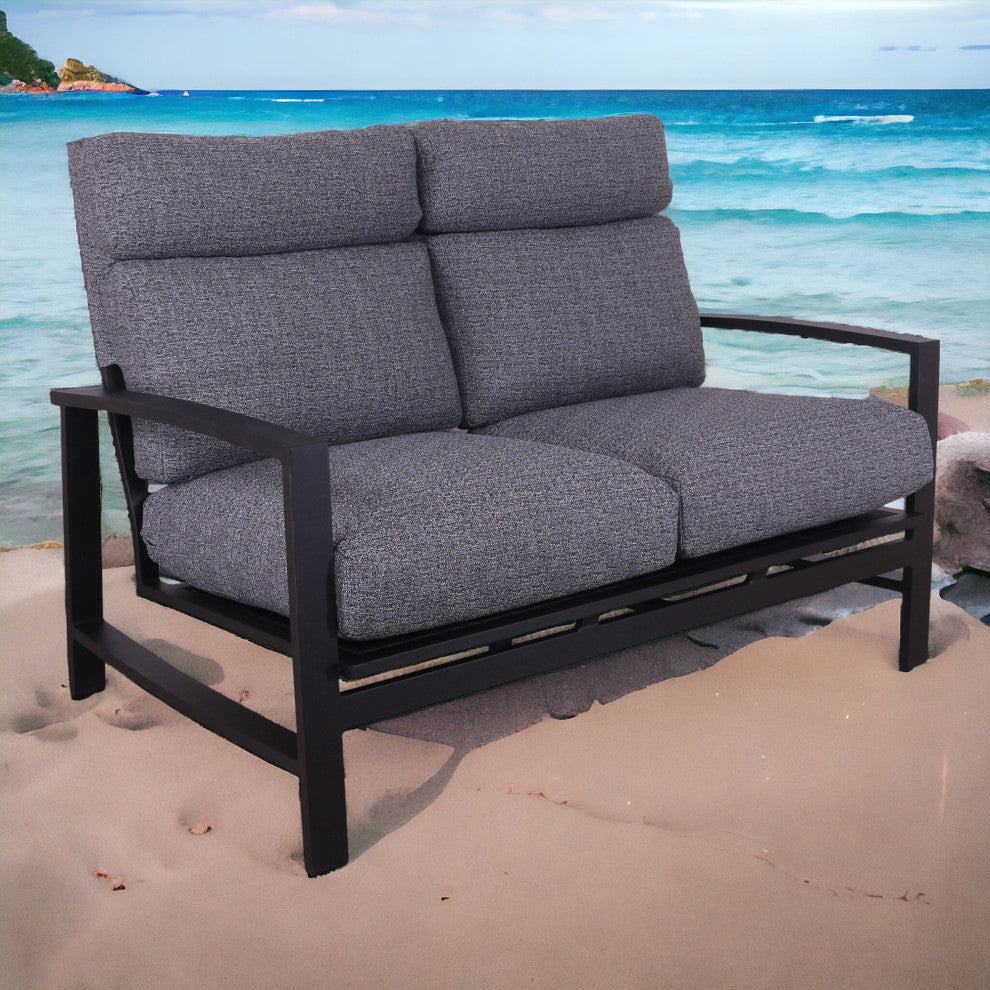 Courtyard Casual Santorini Black Aluminum Loveseat With Envelop Back Cushion