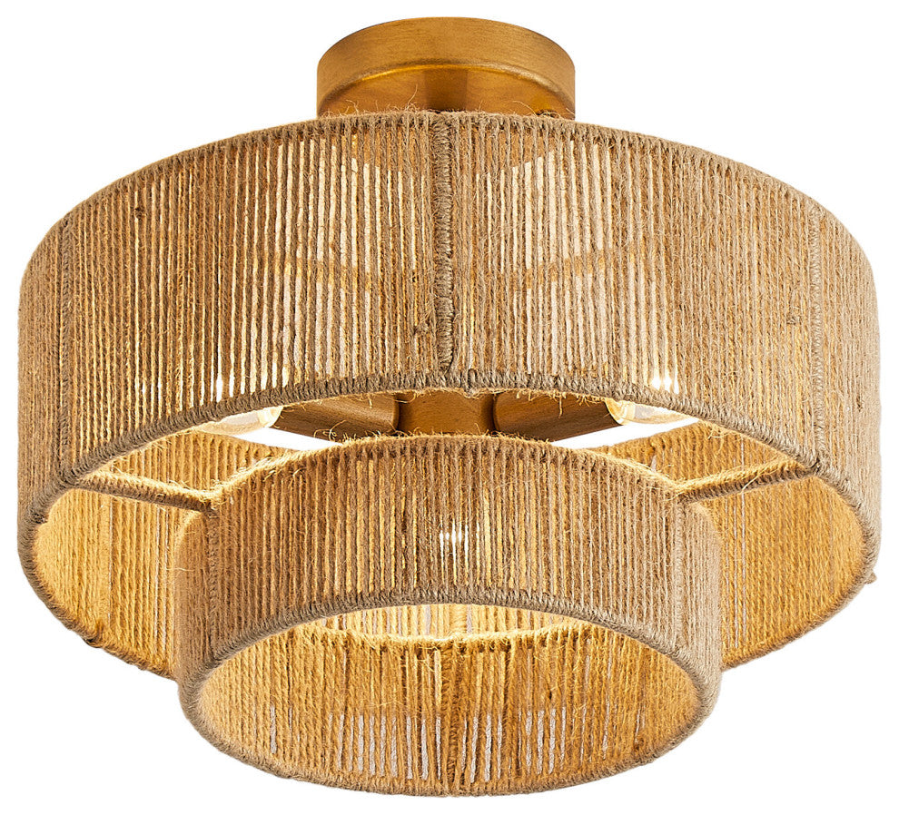 Farmhouse Woven Cage Semi-Flush Mount Lighting, 3-Light