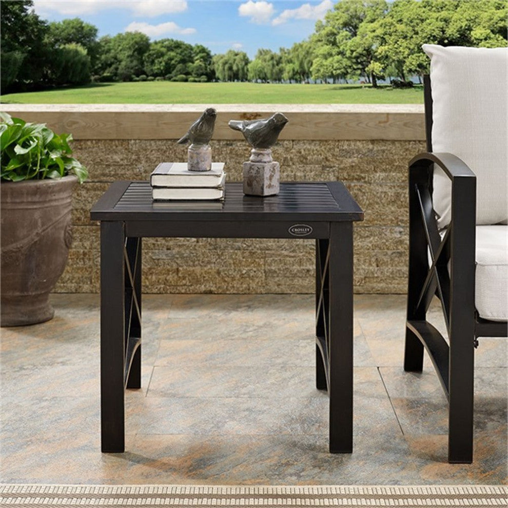 Crosley Furniture Kaplan Metal Patio End Table in Oil Rubbed Bronze