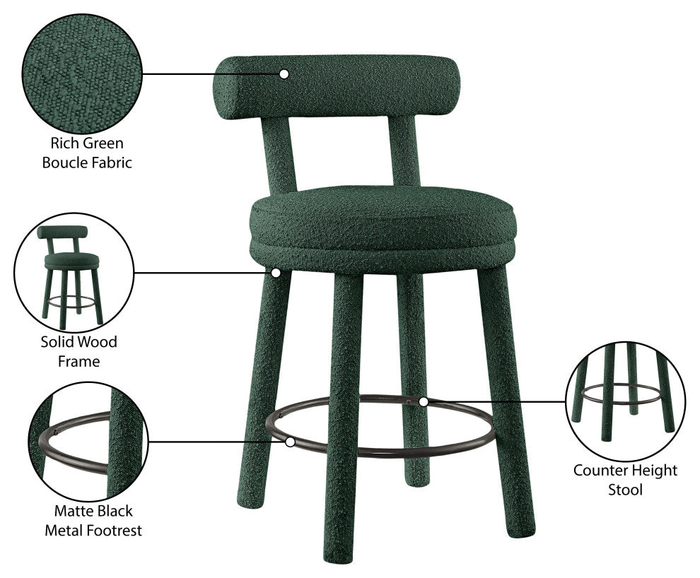 Parlor Black Boucle Fabric Stool, Set of 2, Green