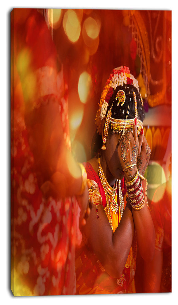 Bride in Typical Hindu Wedding, Modern Portrait Canvas Art, 16"x32"