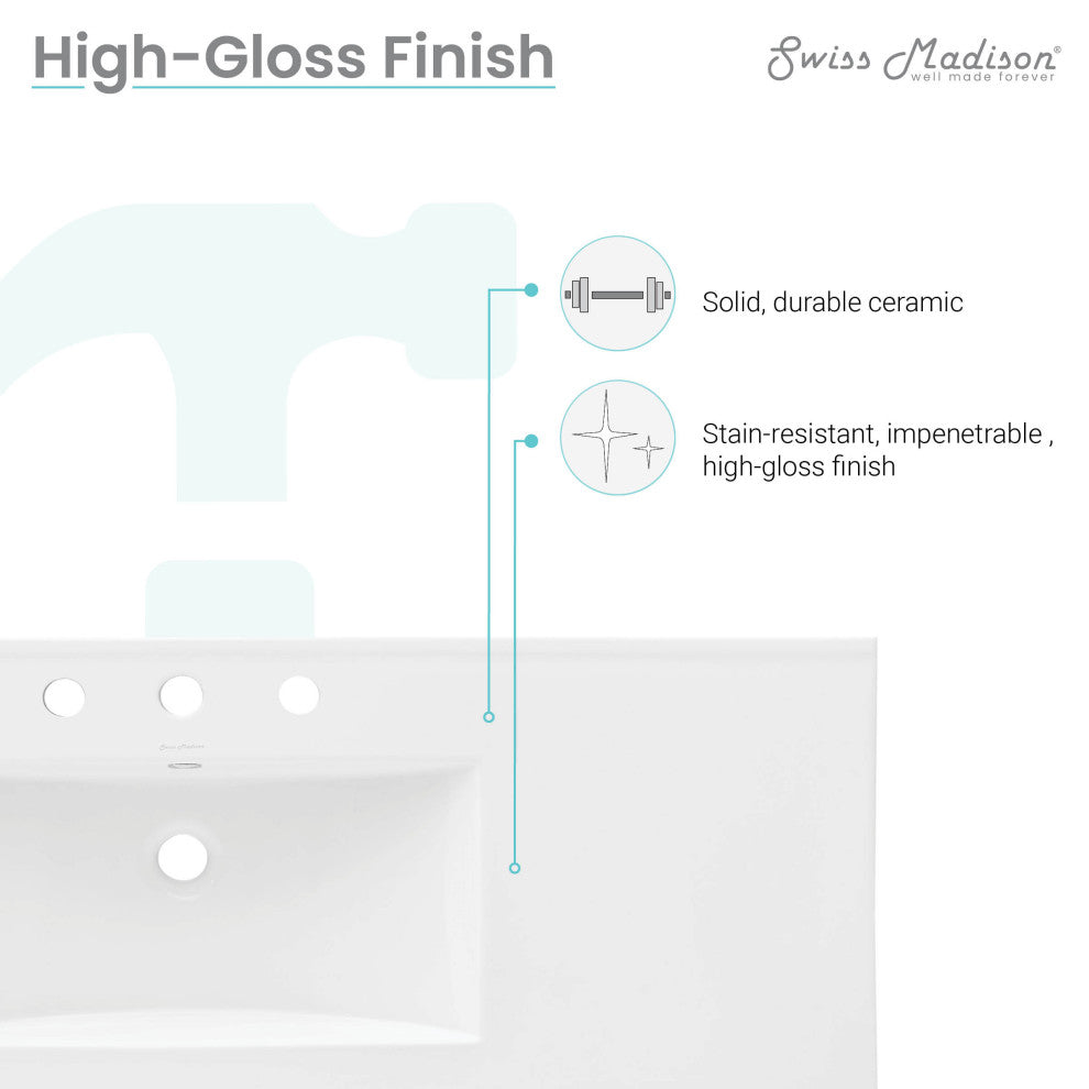 Ceramic Vanity Top 48" With Three Faucet Holes