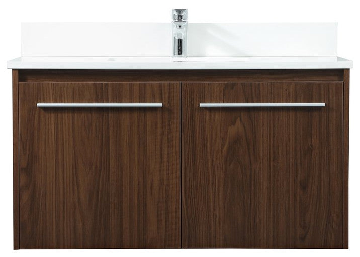 Elegant VF44536MWT-BS 36" Single Bathroom Vanity, Walnut With Backsplash