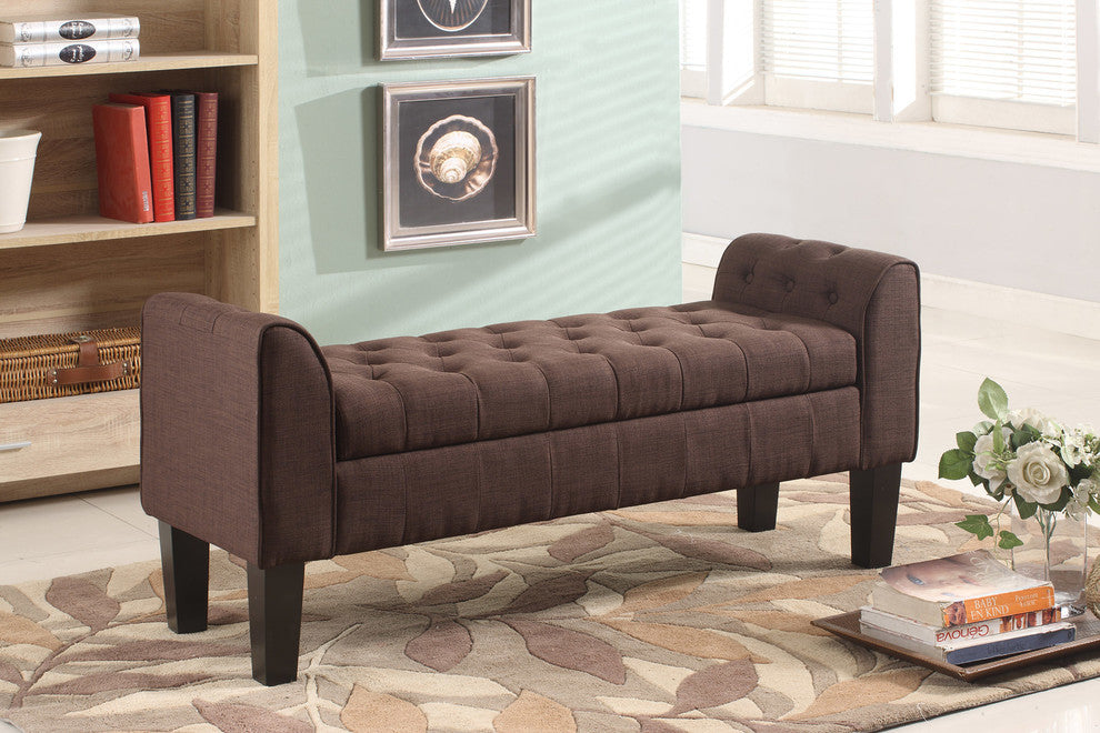 Wood Based Tufted Storage Ottoman with Armrests, Brown