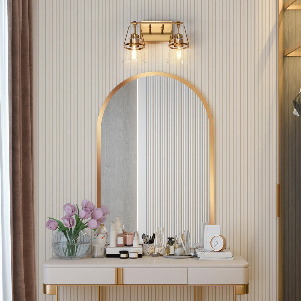 LNC Polished Gold Modern Glass Bell Wall Sconce, 2 Lights
