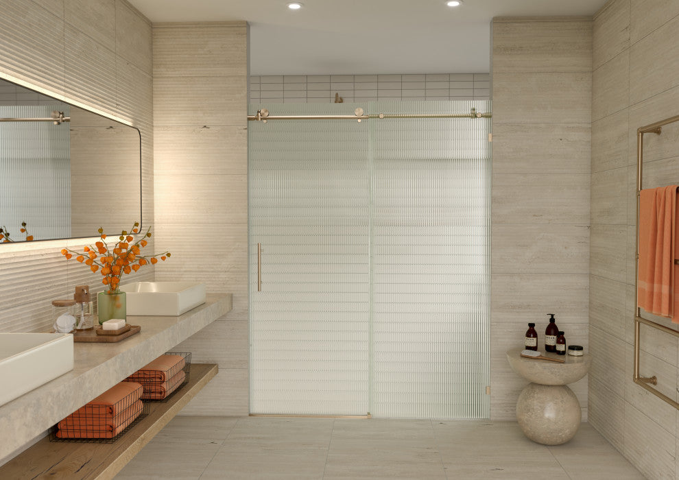 Galaxy 60"x78" Frameless Glass Sliding Shower Doors, Brushed Bronze, Left