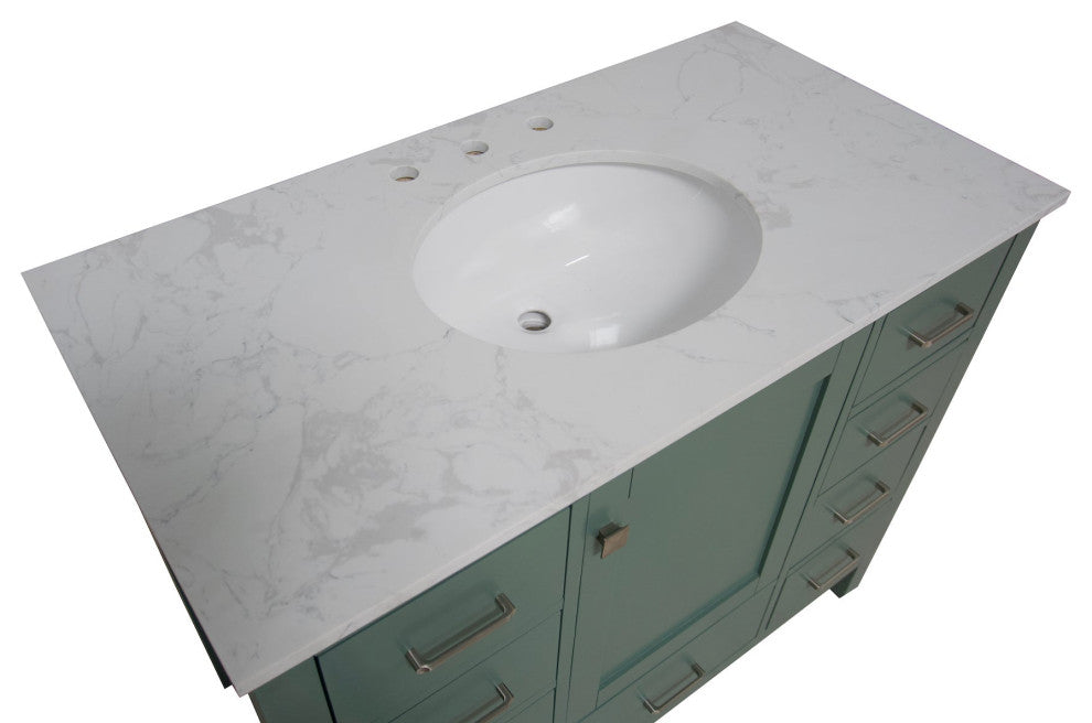 Horizon 42" Bathroom Vanity, Sage Green, Engineered Carrara