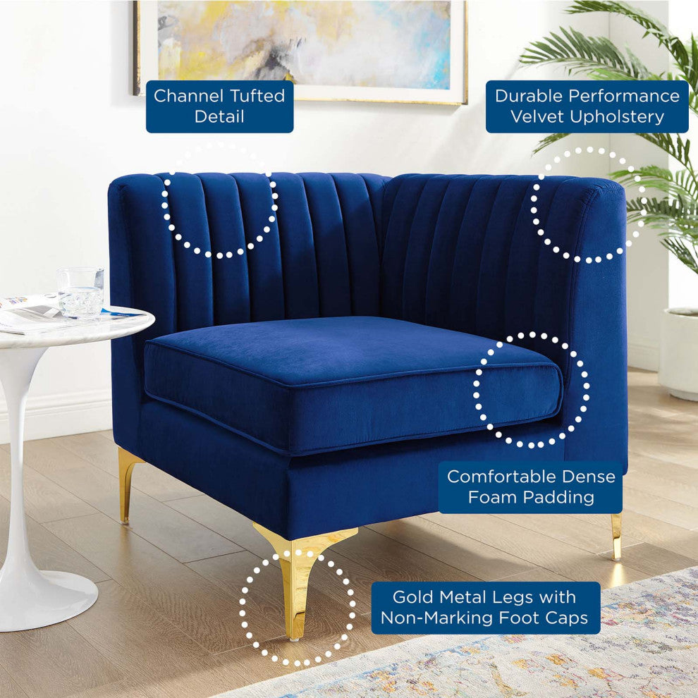 Tufted Sofa Corner Chair, Velvet, Blue Navy, Modern, Living Lounge Hospitality