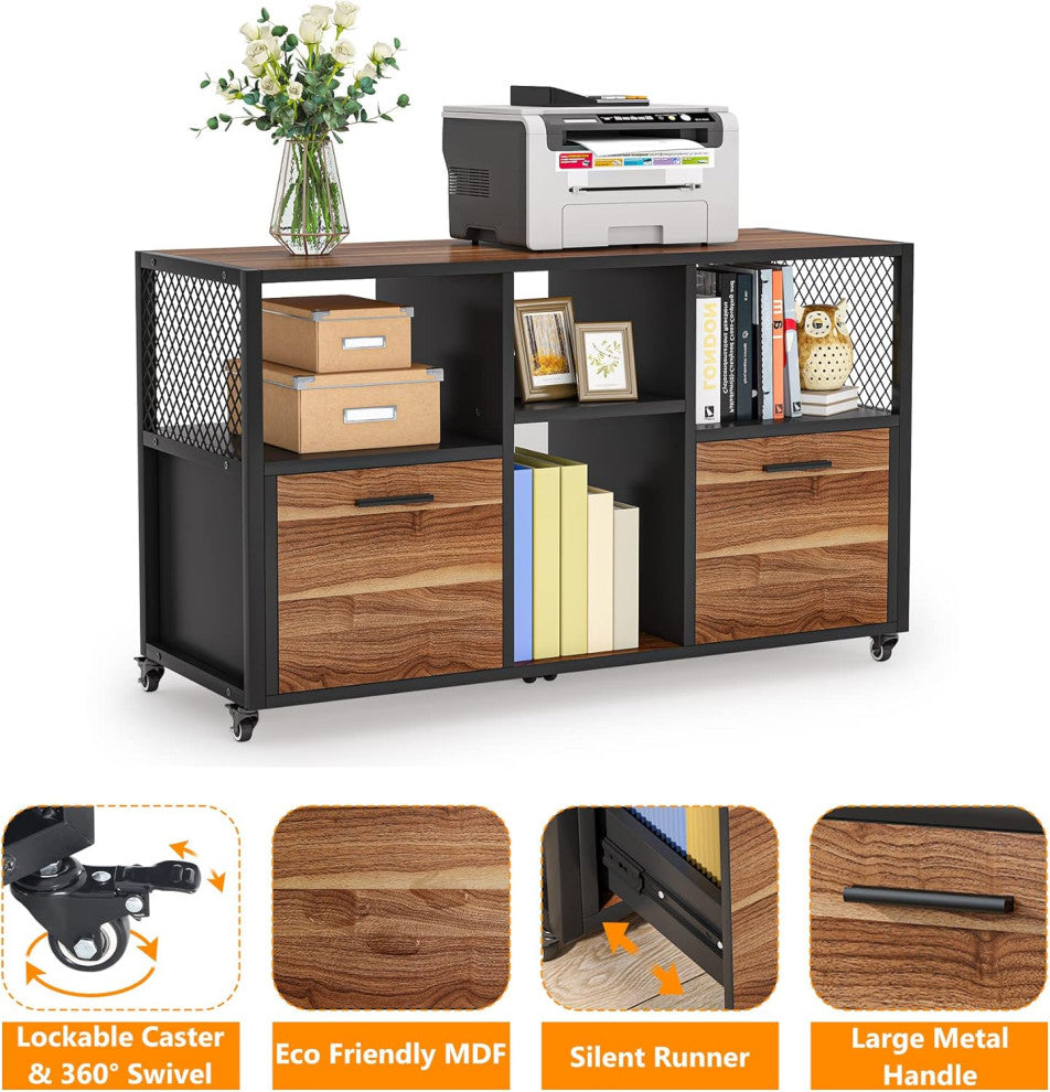 Tribesigns 2 Drawer Wood File Cabinets, Rustic Brown