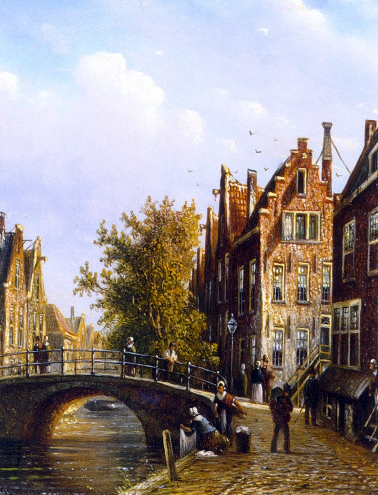 Johannes Franciscus Spohler A Dutch Town With Figures on a Canal Wall Decal