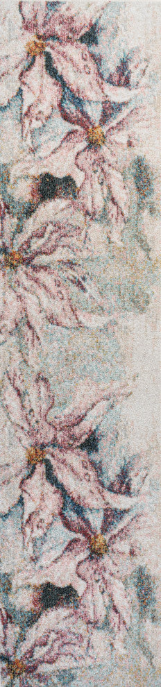 Pastello Modern Abstract Muted Flowers Area Rug, Pink/Gray, 2x8