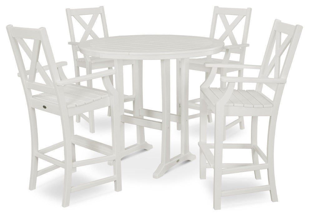 Braxton 5-Piece Nautical Trestle Arm Chair Bar Set, White