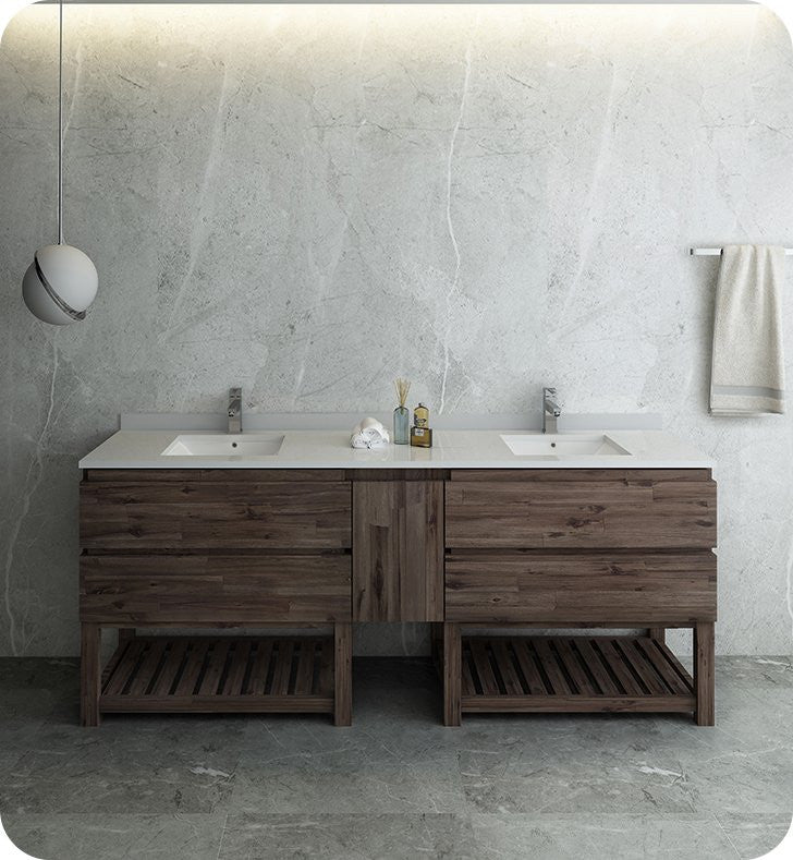Formosa Floor Standing Open Bottom Double Sink Modern Bathroom Cabinet, 82"