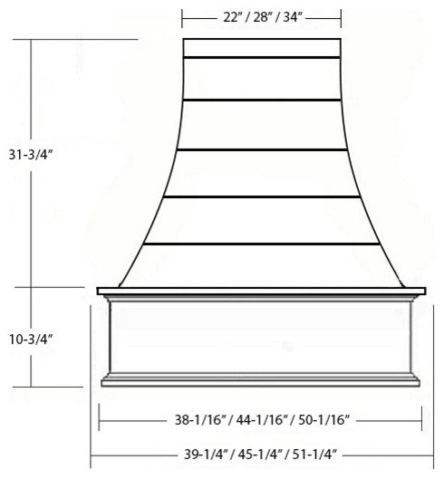 Castlewood Shiplap Curved Epicurean Chimney Hood, Alder, 42", No Ventilator/Line