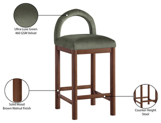 Conrad Upholstered Bar and Counter Stool, Green, Velvet, Brown