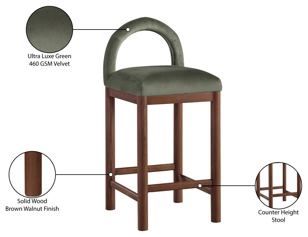 Conrad Upholstered Bar and Counter Stool, Green, Velvet, Brown