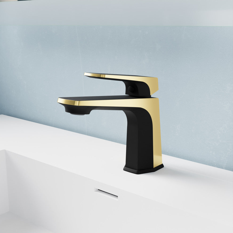 1-Handle Bathroom Faucet, Matte Black and Brushed Gold