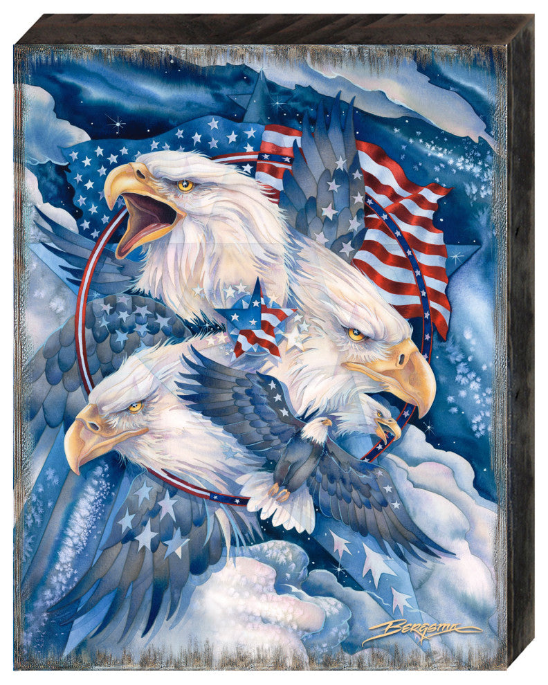 Allegiance American Patriotic Eagles Wooden Wall Art, Medium 18x12