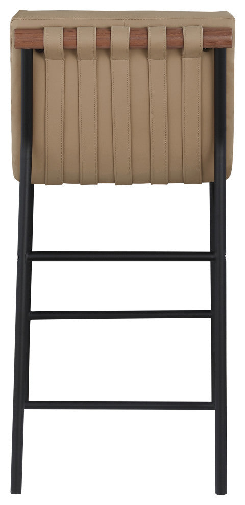 Burke Counter Stool, Tan, Vegan Leather, Walnut Veneer Metal Dowel