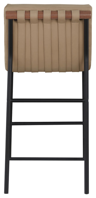 Burke Counter Stool, Tan, Vegan Leather, Walnut Veneer Metal Dowel