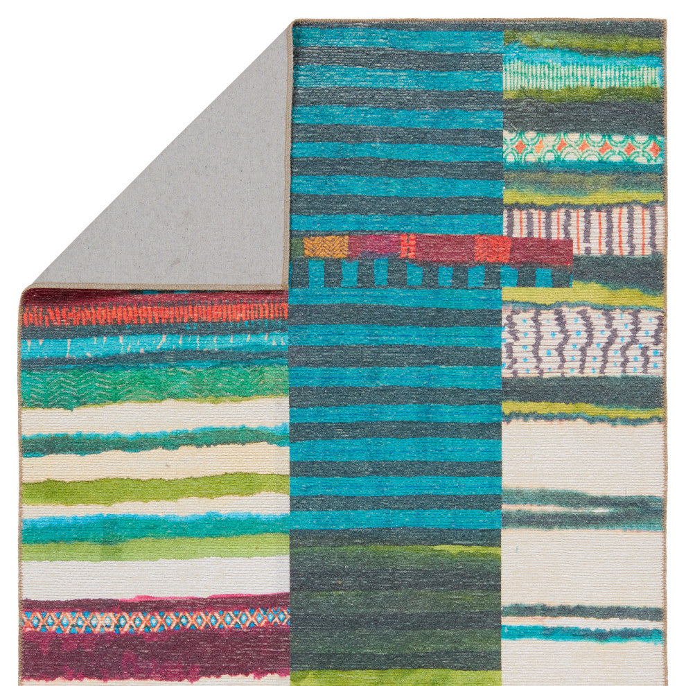 Vibe Bellium Outdoor Striped Multicolor/Blue Runner Rug 2'6"X8'