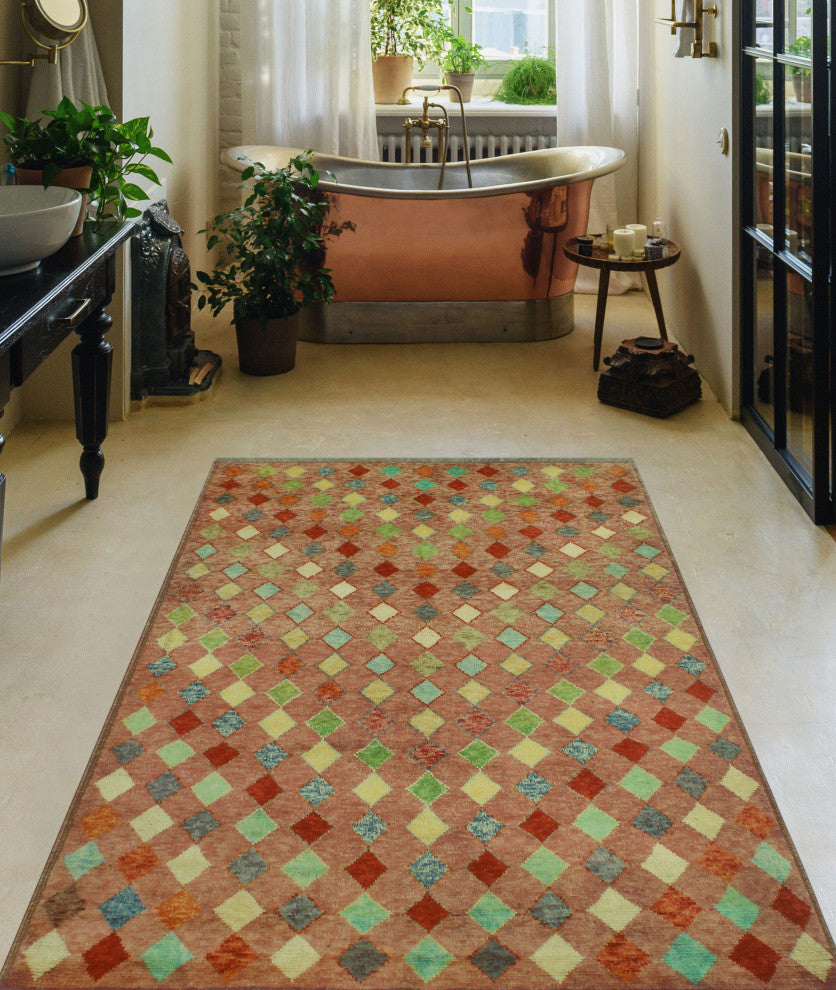 Balochi Yehuda Rose/Green Rug, 5'0x6'8