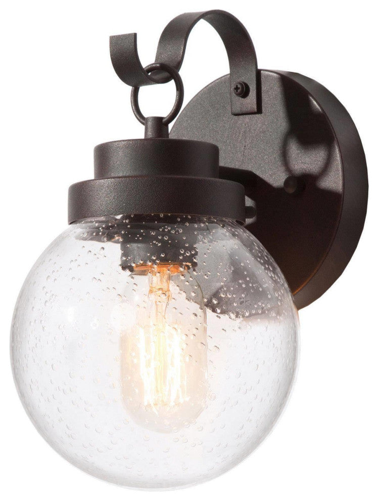 LNC 1-Light Seeded Glass Globe Outdoor Wall Light, Rusty Finish