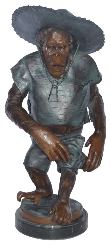 Monkey Cowboy bronze statue - Size: 14"L x 12"W x 29"H.