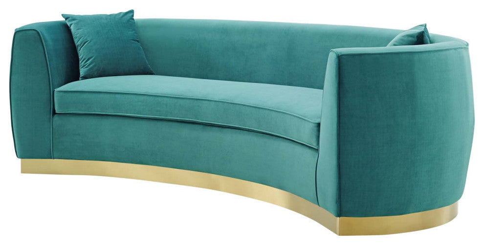 Modern Designer Lounge Lobby Sofa, Velvet Fabric Metal Steel, Aqua Blue